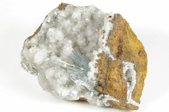 Blue Bladed Barite Crystal Clusters On Calcite - Morocco #204048